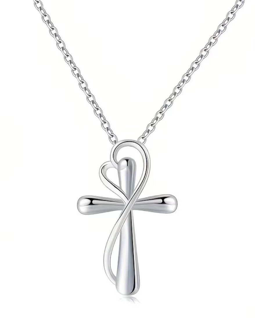 Heartbound Cross Necklace - 925 Sterling Silver Woman Necklace