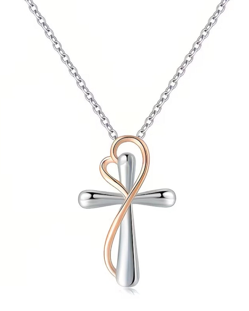 Heartbound Cross Necklace - 925 Sterling Silver Woman Necklace